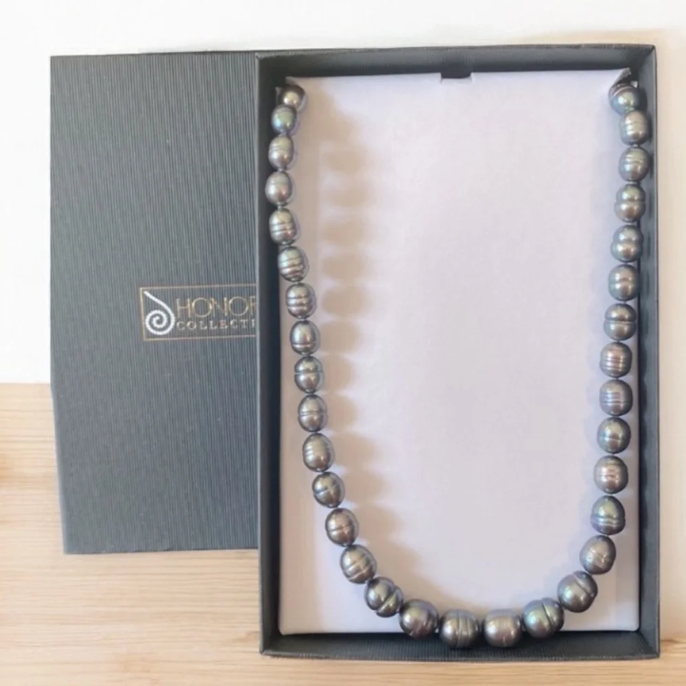 Freshwater Cultured Peacock Blue Gray Pearl Necklace SS925 New In Box